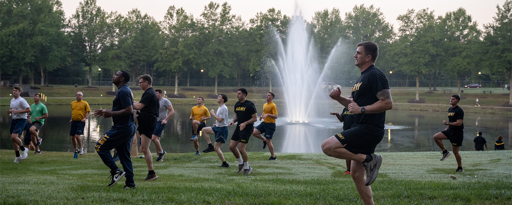 Military members assigned to DTRA conduct a joint physical training (PT) session at DTRA headquarters. (DoD photo by Christopher R. Nicely)