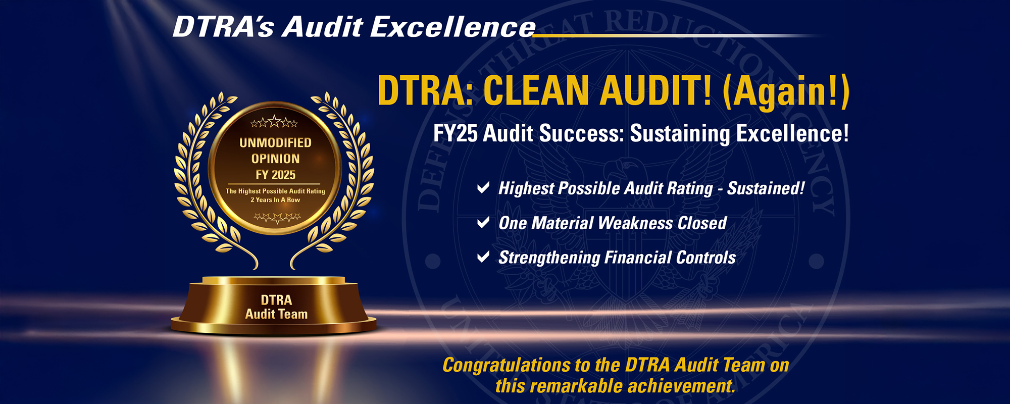 DTRA achieves second consecutive unmodified opinion for FY 2025 financial audit.