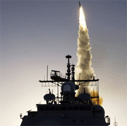 Ticonderoga Class missle cruiser conducting missle tests. (DTRA photo)